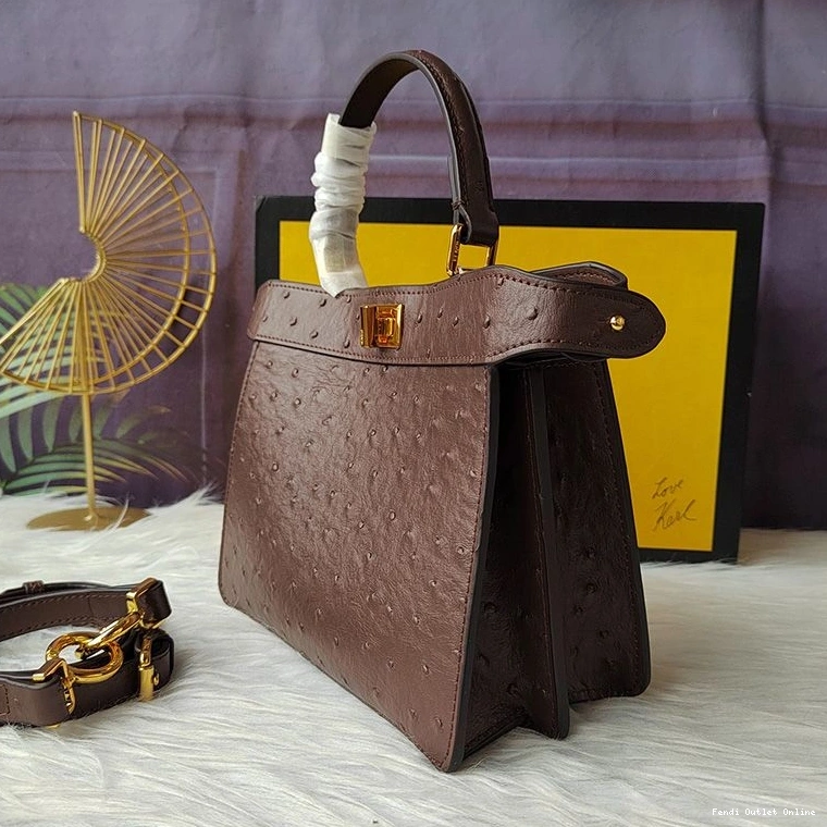 Affordable Coffee Leather Fendi Ostrich ISeeU Petite Peekaboo Bag In 0808